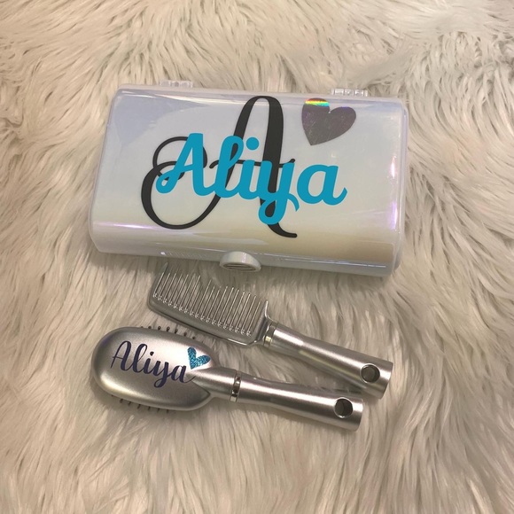 Personalized Beauty set, hair brush, comb, makeup case with mirror - Picture 3 of 10